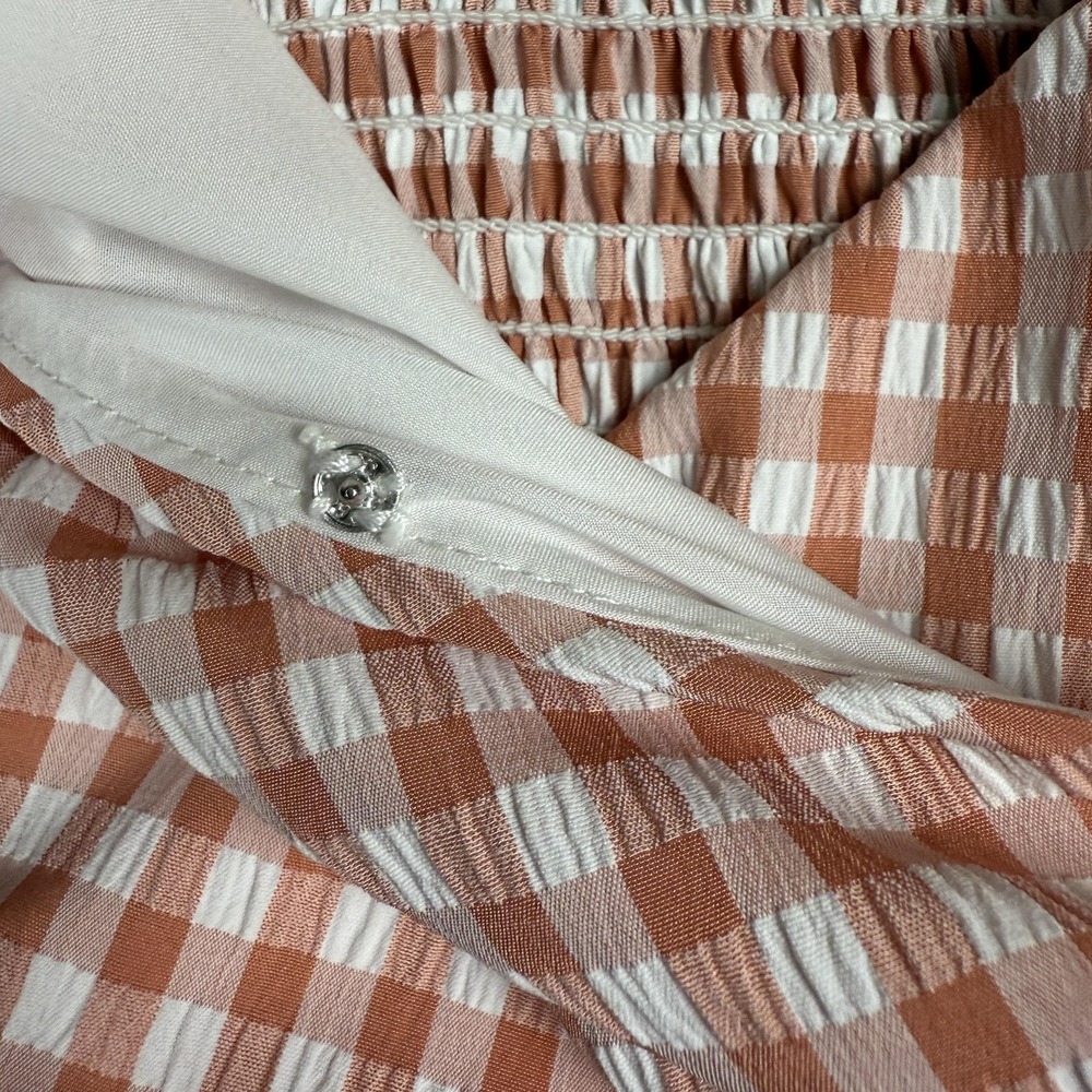 Mustard Seed Womens Dress M Pink Gingham Puff Sleeve Cottagecore Milkmaid Ruched - Picture 10 of 13